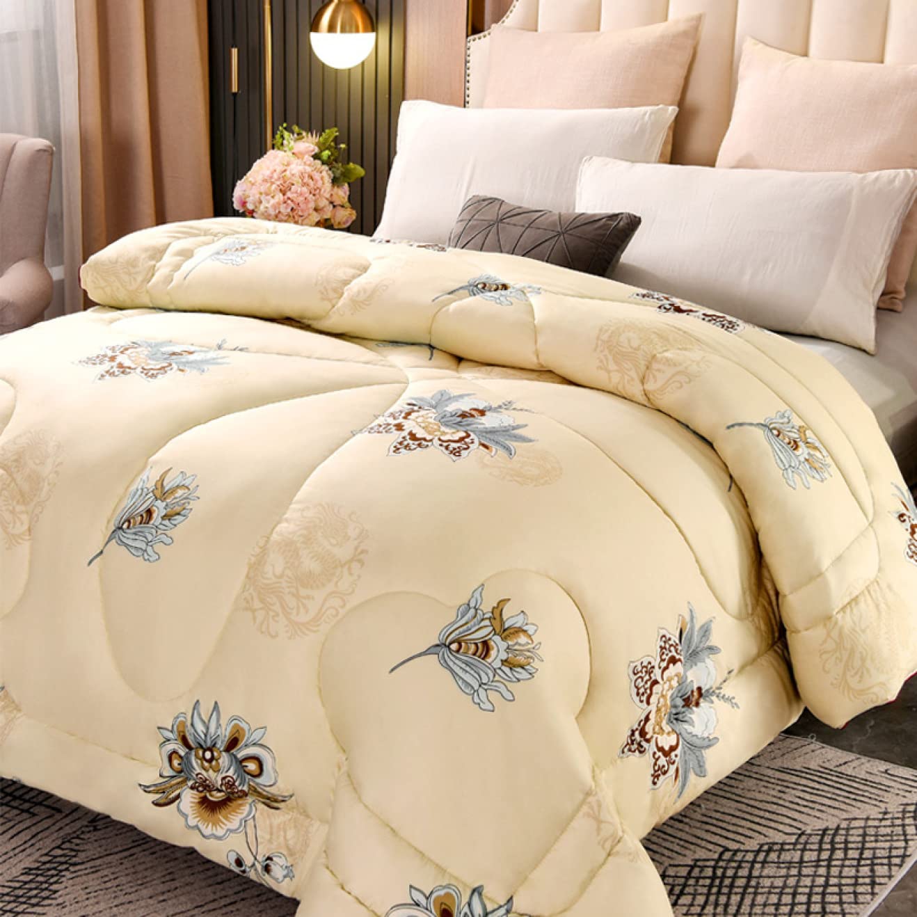 Amazon｜SCTX 羽毛布団 シングル ピンク 暖か フラワー柄 花柄 羽毛